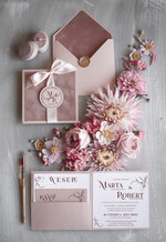 Zaproszenia ślubne Minimalistyczne Nowoczesne Zaproszenia Ślubne pudrowy róż Welurowe Zaproszenie na Ślub0