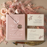 Zaproszenia ślubne Minimalistyczne Proste zaproszenia slubne na pleksie, Boho zaproszenie ślubne z akrylu, zaproszenia ślubne kwiaty plexi pudrowy róz 0