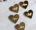 Winietki Eleganckie nowoczesna forma winietki na stół weselny złote lustro, złote winietki ślubne, eleganckie winietki na stół weselny serce 7