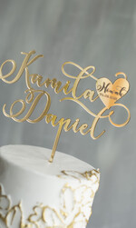 Figurki na tort / cake topper statuetki akryl złoty lustrzany napis na tort weselny personalizowany topper ślubny wasze nazwisko i imiona2