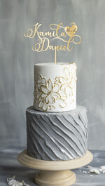 Figurki na tort / cake topper statuetki akryl złoty lustrzany napis na tort weselny personalizowany topper ślubny wasze nazwisko i imiona3