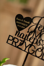 Figurki na tort / cake topper statuetki akryl czarny napisy na tort weselny ozdobny spersonalizowany topper 3