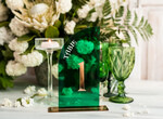 Numery na stół Akryl zielone numerki na stoły weselne, elegancka i nowoczesna forma karty dań na weselu, akrylowe zielone menu weselne, 1