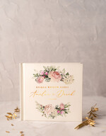 Księgi wpisów gości glamour złote napisy pamiątkowa księga wpisów gości w różowych kolorach wesele w ogrodzie 0