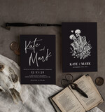 Zaproszenia ślubne Indywidualne nietypowe zaproszenia slubne, nietuzinkowe czarne zaproszenia ślubne, nowoczesne zaproszenia na ślub z kosciotrupami12