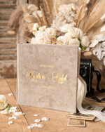 Księgi wpisów gości welurowe duża Welurowa Księga Wpisów Gości Ecru Kartki Księga Pamiątkowa welurowa ze Złotymi Napisami 0