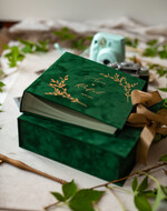 Księgi wpisów gości welurowe pamiątkowa księga gości weselnych w pudełku, weselena księga wpisów gości zielona ze złotym, welurowa księga wpisów w pudełku, szmaragdowy i zlota okładka 0
