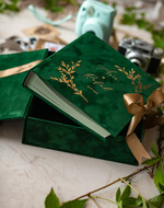 Księgi wpisów gości welurowe pamiątkowa księga gości weselnych w pudełku, weselena księga wpisów gości zielona ze złotym, welurowa księga wpisów w pudełku, szmaragdowy i zlota okładka 15