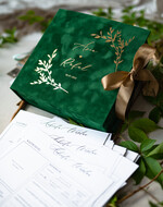 Księgi wpisów gości welurowe pamiątkowa księga gości weselnych w pudełku, weselena księga wpisów gości zielona ze złotym, welurowa księga wpisów w pudełku, szmaragdowy i zlota okładka 3