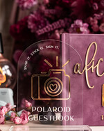 Księgi wpisów gości welurowe różowa pudrowa elegancka księga gości i album na zdjęcia w jednym, album na życzenia i zdjęcia z fotobudki, pamiątkowa welurowa księga wpisów gości 4