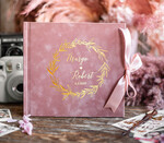 Księgi wpisów gości welurowe różowa welurowa księga wpisów gości, złote napisy na okładce, welurowa pamiątkowa księga wpisow gosci0