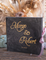 Księgi wpisów gości welurowe księga gości na wesele pamiątka ślubu, welurowa szara duża księga wpisów gości, złote litery na okładce 6