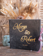 Księgi wpisów gości welurowe księga gości na wesele pamiątka ślubu, welurowa szara duża księga wpisów gości, złote litery na okładce 1