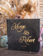 Księgi wpisów gości welurowe księga gości na wesele pamiątka ślubu, welurowa szara duża księga wpisów gości, złote litery na okładce 5