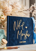 Księgi wpisów gości welurowe granatowa elegancka księga gości i album na zdjęcia w jednym, album na życzenia i zdjęcia z fotobudki, pamiątkowa welurowa księga wpisów gości 4