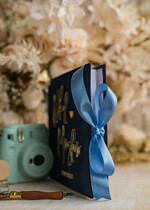 Księgi wpisów gości welurowe granatowa elegancka księga gości i album na zdjęcia w jednym, album na życzenia i zdjęcia z fotobudki, pamiątkowa welurowa księga wpisów gości 7