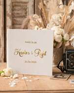 Księgi wpisów gości welurowe duża Welurowa Księga Wpisów Gości Ecru Kartki Księga wpisów welurowa ze Złotymi Napisami 3