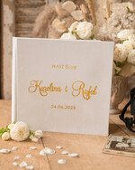 Księgi wpisów gości welurowe duża Welurowa Księga Wpisów Gości Ecru Kartki Księga wpisów welurowa ze Złotymi Napisami 0