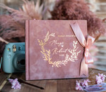 Księgi wpisów gości welurowe różowa welurowa księga wpisów gości, złote napisy na okładce, księga glamour, welurowa pamiątkowa księga wpisow gosci0