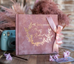 Księgi wpisów gości welurowe różowa welurowa księga wpisów gości, złote napisy na okładce, księga glamour, welurowa pamiątkowa księga wpisow gosci3