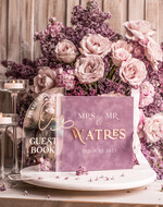 Księgi wpisów gości welurowe lawendowa elegancka księga gości i album na zdjęcia w jednym, lawendowy album na życzenia i zdjęcia z fotobudki, pamiątkowa welurowa księga wpisów gości 1