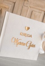 Księgi wpisów gości welurowe Szybka wysyłka księga wpisów gości, księga na życzenia zdjęcia polaroidy i fotobudki, welurowa księga wpisów gości biała ze złotymi napisami 9