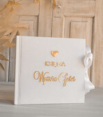 Księgi wpisów gości welurowe Szybka wysyłka księga wpisów gości, księga na życzenia zdjęcia polaroidy i fotobudki, welurowa księga wpisów gości biała ze złotymi napisami 10