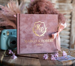 Księgi wpisów gości welurowe różowa welurowa księga wpisów gości, złote napisy na okładce, księga glamour, welurowa pamiątkowa księga wpisow gosci0