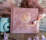 Księgi wpisów gości welurowe różowa welurowa księga wpisów gości, złote napisy na okładce, księga glamour, welurowa pamiątkowa księga wpisow gosci3