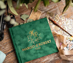 Księgi wpisów gości welurowe Księga ciemno zielona, welurowa księga wpisów gości, złote napisy na okładce, księga glamour, welurowa pamiątkowa księga wpisow gosci2