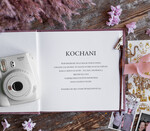 Księgi wpisów gości welurowe różowa welurowa księga gości weselnych z ankietami lub waszymi wydrukami, złote napisy na okładce3