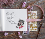 Księgi wpisów gości welurowe różowa welurowa księga gości weselnych z ankietami lub waszymi wydrukami, złote napisy na okładce4