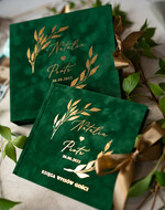 Księgi wpisów gości welurowe pamiątkowa księga gości weselnych w pudełku, weselena księga wpisów gości zielona ze złotym, welurowa księga wpisów w pudełku, szmaragdowy i zlota okładka 0