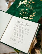 Księgi wpisów gości welurowe pamiątkowa księga gości weselnych w pudełku, weselena księga wpisów gości zielona ze złotym, welurowa księga wpisów w pudełku, szmaragdowy i zlota okładka 5