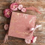 Księgi wpisów gości welurowe welurowa, aksamitna księga gości z pudełkiem, złote napisy na okładce, księga pamiątkowa na wesele i wpisy gosci weselnych6