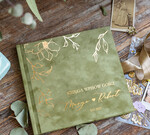 Księgi wpisów gości welurowe welurowa oliwkowa księga wpisów gości, zielono złota księga wpisów gości, księga weselna glamour 2