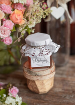 Podziękowania dla Gości Weselnych Miody i słoiczki Nutella podziękowania prezenciki dla gości weselnych miodek w ozdobnym słoiczku 1