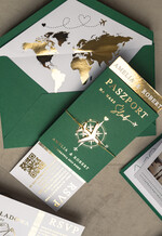 Zaproszenia ślubne paszport / podróże zaproszenia ślubne z motywem podróży, zaproszenia na ślub dla podróżników, zaproszenie na ślub w formie paszportu, mapa świata w kopercie idealne na wesele podróżników25