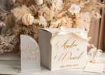 Pudełko na koperty  glamour Elegancka welurowa kopertówka ze złotymi napisami, cieniowany welur ecru, pudełko na koperty, pomysł na pudełko na pieniądze podczas wesela1