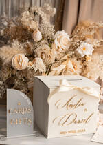 Pudełko na koperty  glamour Elegancka welurowa kopertówka ze złotymi napisami, cieniowany welur ecru, pudełko na koperty, pomysł na pudełko na pieniądze podczas wesela11