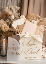 Pudełko na koperty  glamour Elegancka welurowa kopertówka ze złotymi napisami, cieniowany welur ecru, pudełko na koperty, pomysł na pudełko na pieniądze podczas wesela9