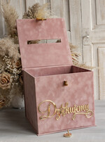 Pudełko na koperty  glamour Szybka wysyłka weselna skrzynka na koperty z życzeniami, welurowa kopertówka dla Młodej Pary, pudełko na koperty ze złotymi napisami3