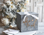 Pudełko na koperty  glamour Personalizowana szara welurowa kopertówka ze złotymi napisami, szary cieniowany welur, pudełko na koperty, pomysł na pudełko na pieniądze podczas wesela9