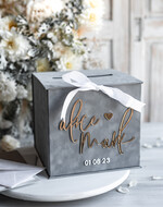 Pudełko na koperty  glamour Personalizowana szara welurowa kopertówka ze złotymi napisami, szary cieniowany welur, pudełko na koperty, pomysł na pudełko na pieniądze podczas wesela6