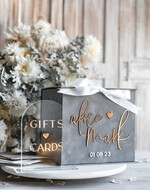 Pudełko na koperty  glamour Personalizowana szara welurowa kopertówka ze złotymi napisami, szary cieniowany welur, pudełko na koperty, pomysł na pudełko na pieniądze podczas wesela2