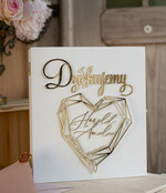 Pudełko na koperty  glamour białe drewniane pudełko na koperty weselne kopertówka skrzynka na kartki ślubne geometryczne złote serce wasze imiona 2