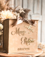 Pudełko na koperty  glamour Elegancka welurowa kopertówka ze złotymi napisami, beżowy cieniowany welur, pudełko na koperty złote napisy, kopertowka z weluru w stylu glamour5