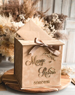 Pudełko na koperty  glamour Elegancka welurowa kopertówka ze złotymi napisami, beżowy cieniowany welur, pudełko na koperty złote napisy, kopertowka z weluru w stylu glamour12