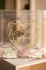 Pudełko na koperty  glamour przezroczysta ślubna skrzynka pudełko na koperty weselne geometryczne złote serce wasze imiona2