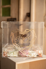 Pudełko na koperty  glamour przezroczysta ślubna skrzynka pudełko na koperty weselne geometryczne złote serce wasze imiona26